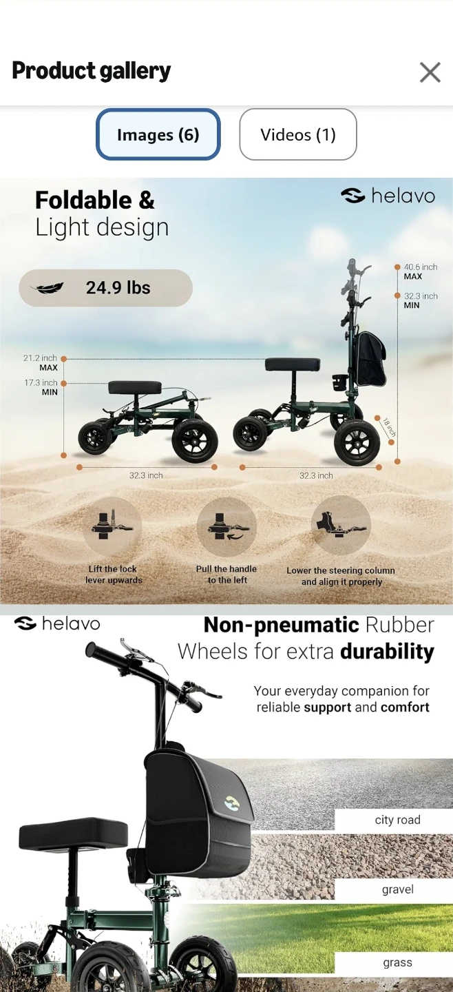Helavo Knee Walker H1090 with Storage Bag and Outdoor Tires - photo 2