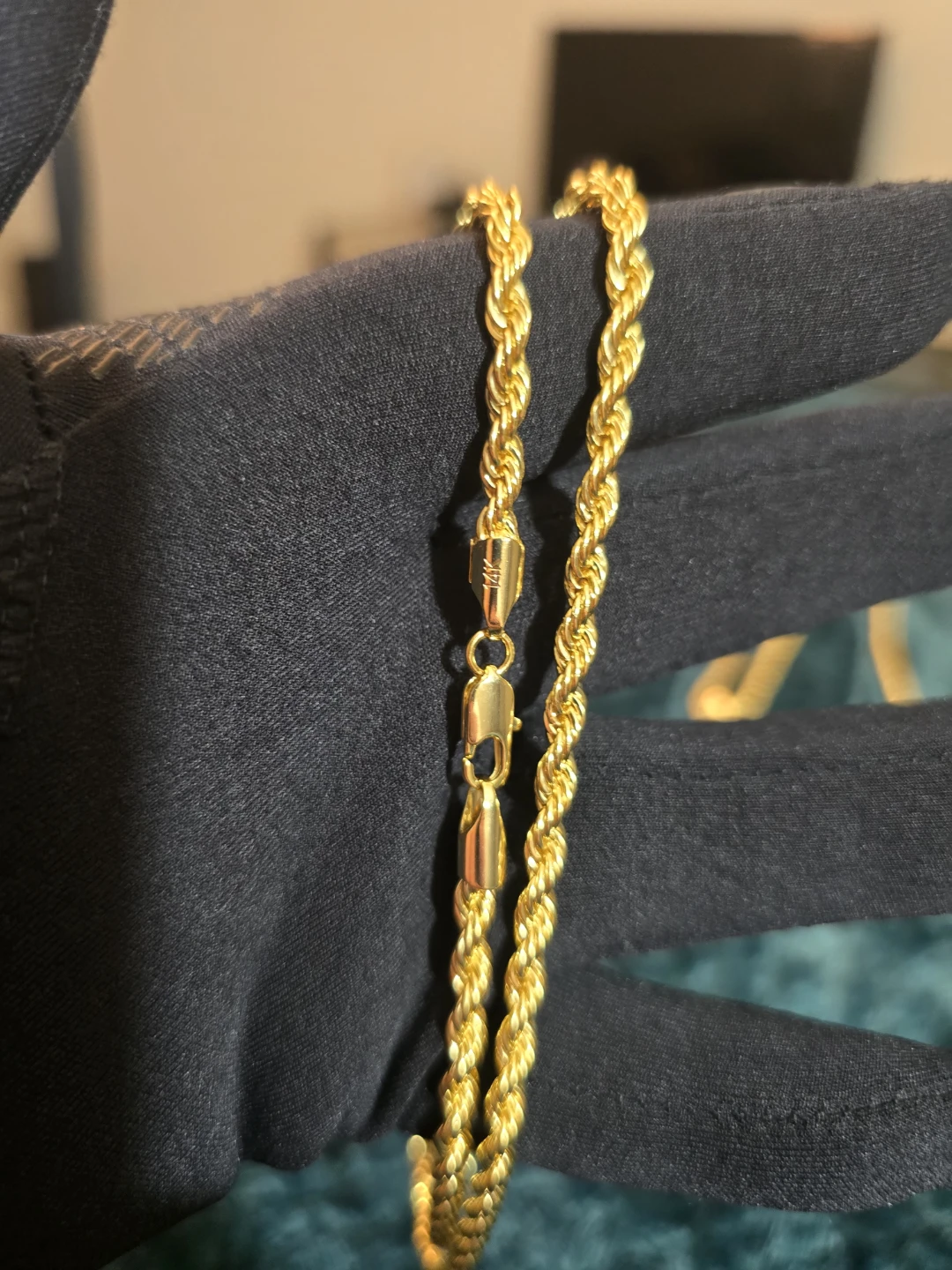 14k Gold plated Tone Rope Chain Necklace with Religious Pendant - photo 4