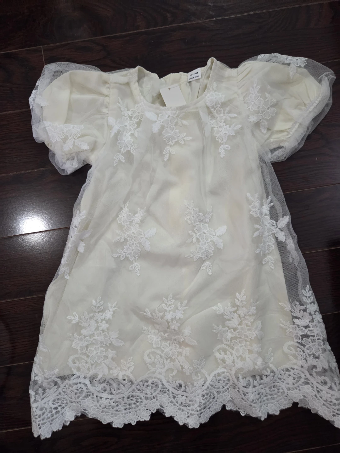 Kids Ivory Lace Puff Sleeve Dress - photo 2