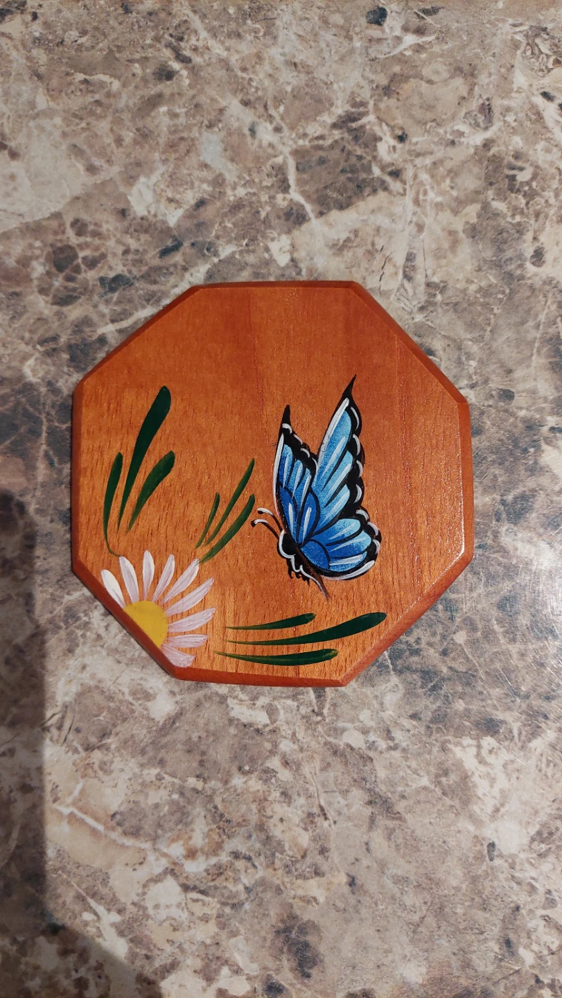 Hand-Painted Wooden Coaster Set with Holder - photo 4