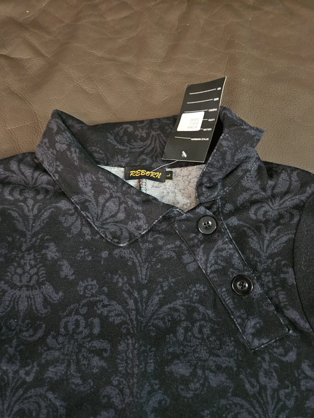 Reborn Black Damask Print Long Sleeve Dress Size L - photo 4