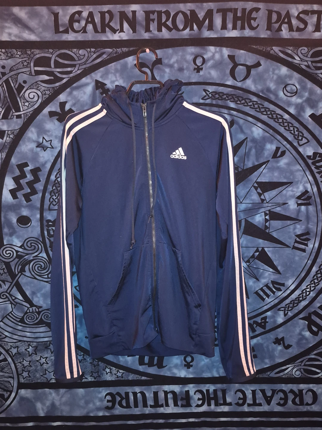 Adidas Full Zip Hoodie Track Jacket Navy Blue White Stripes - photo 2
