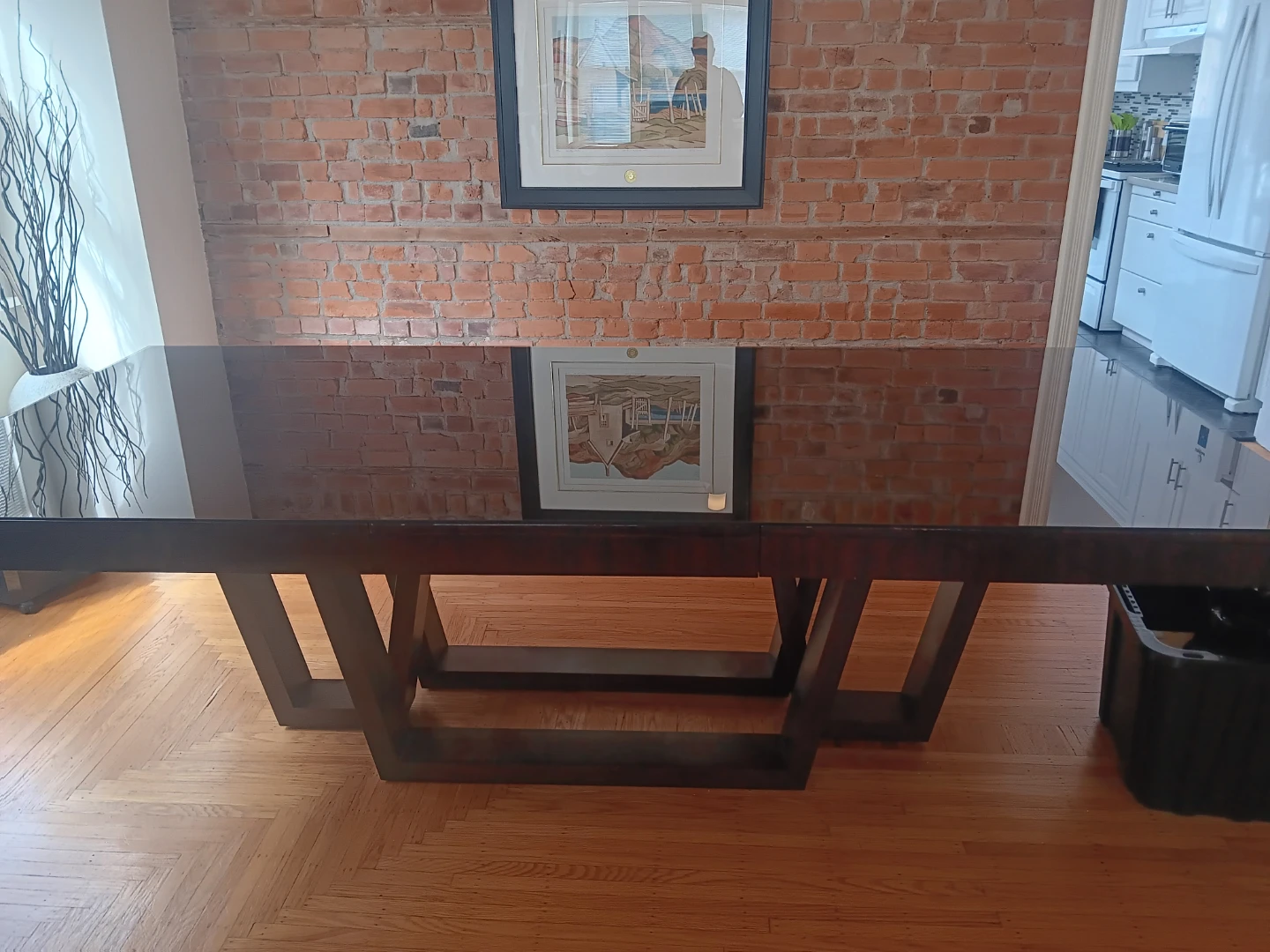 Dark Wood Dining Table with Glass Top