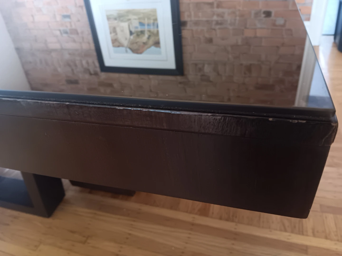 Dark Wood Dining Table with Glass Top - photo 2