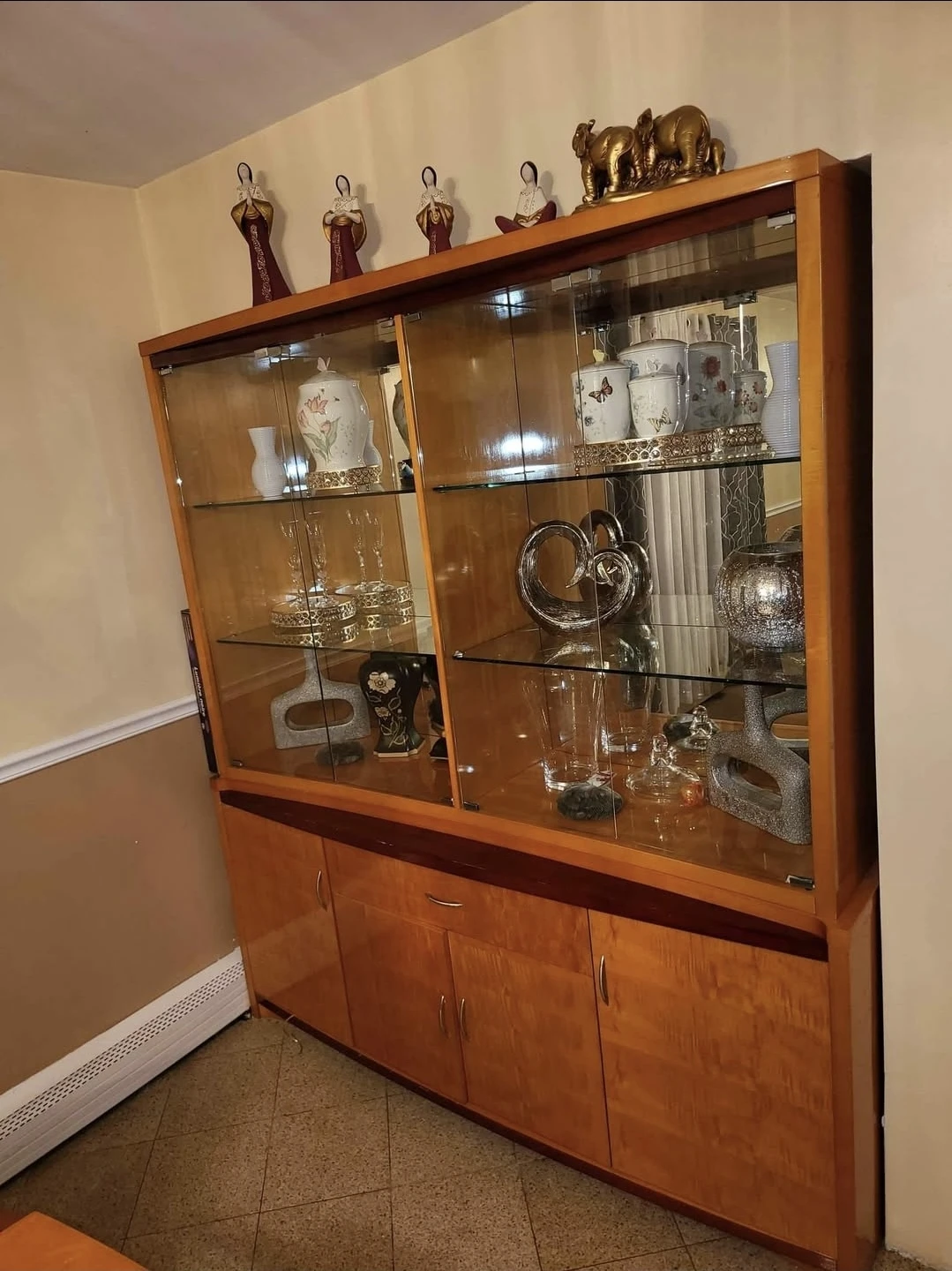 Vintage Wood Display Cabinet with Glass Doors - photo 2