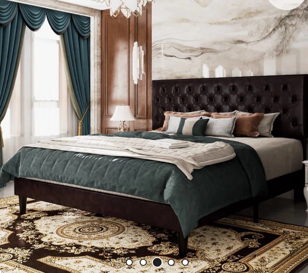 Tufted Black Faux Leather Bed Frame(King) with Headboard