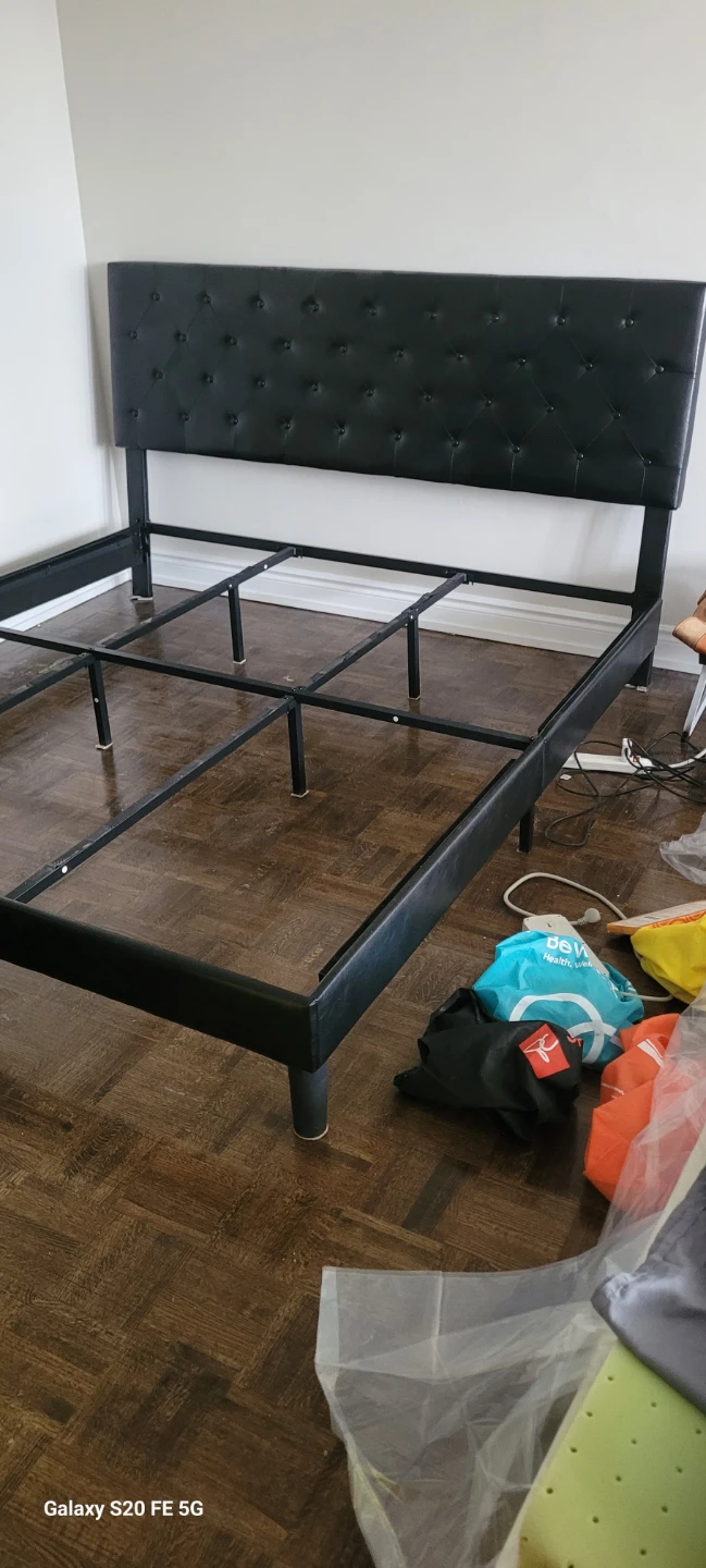 Tufted Black Faux Leather Bed Frame(King) with Headboard - photo 3