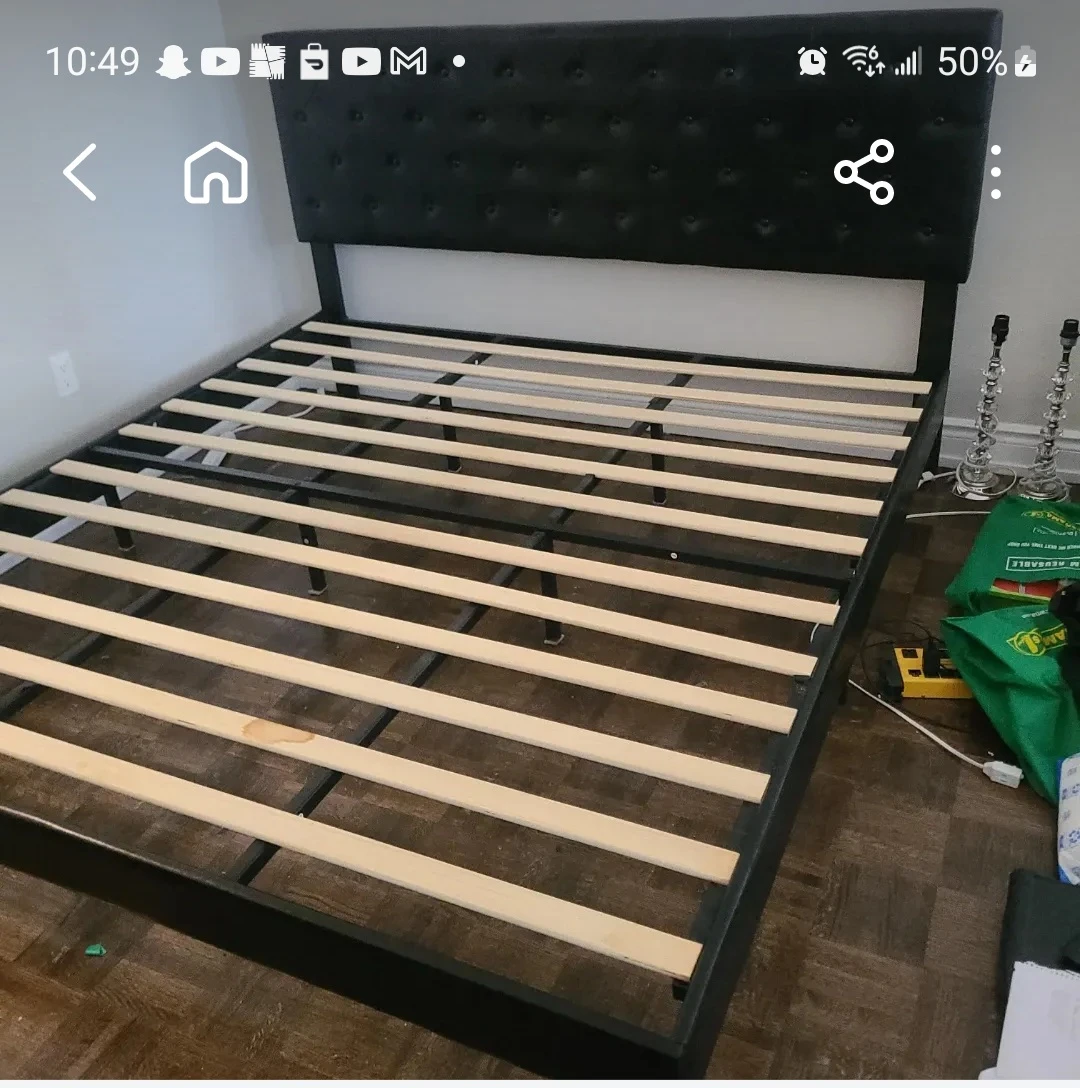 Tufted Black Faux Leather Bed Frame(King) with Headboard - photo 4