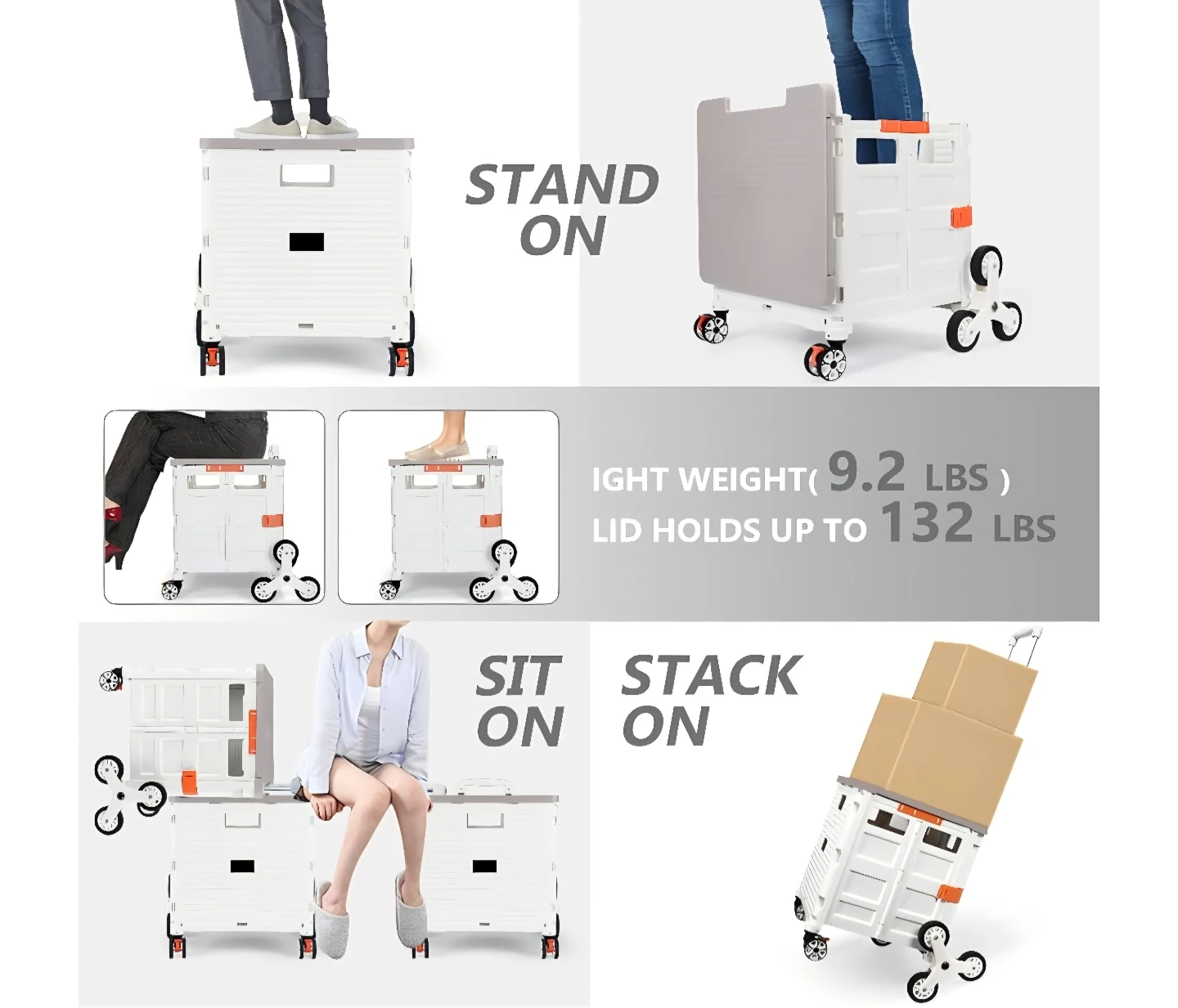 Foldable Shopping Cart with 55L Capacity and Telescoping Handle - photo 3