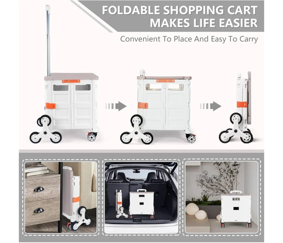 Foldable Shopping Cart with 55L Capacity and Telescoping Handle - photo 4