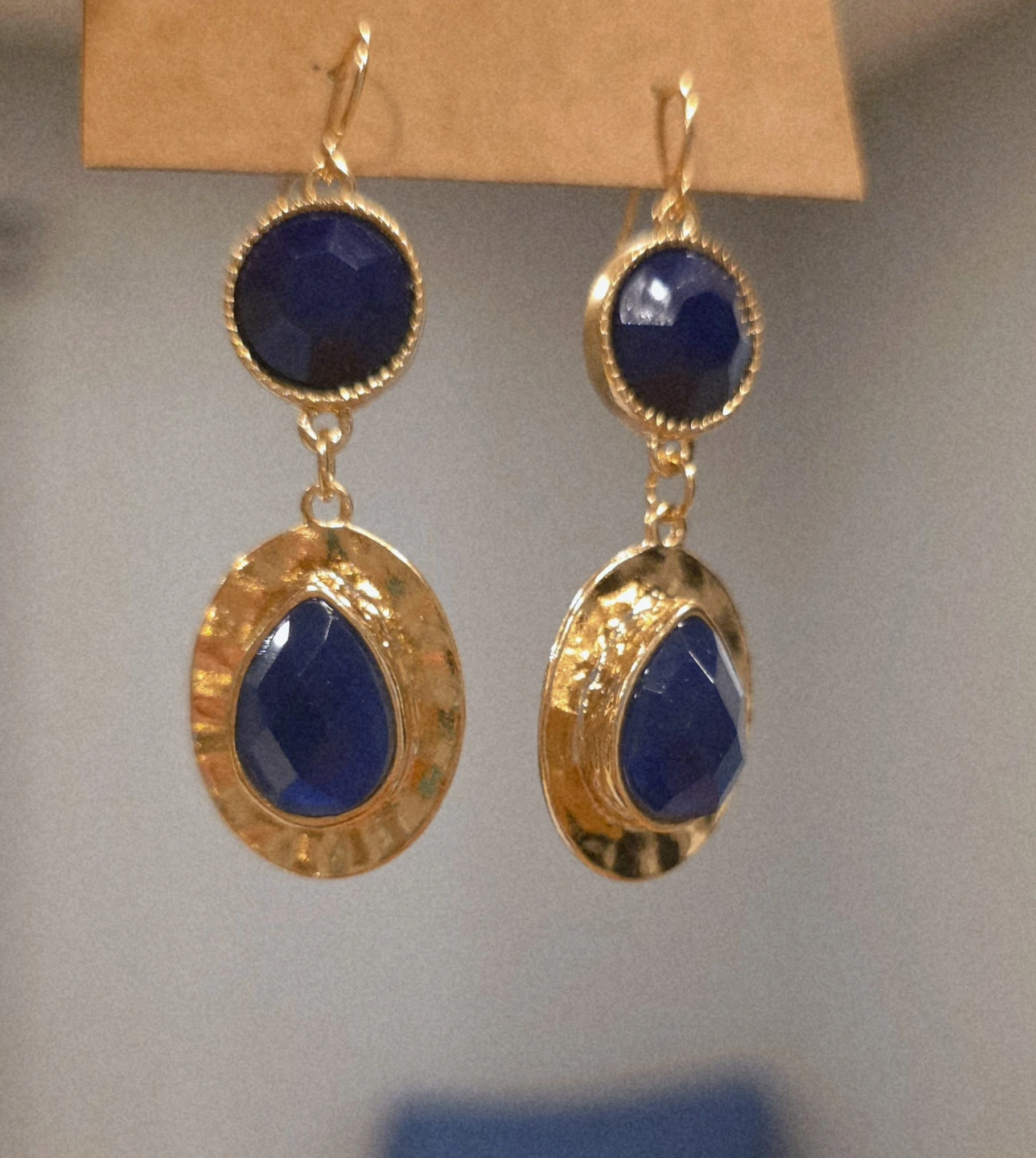 Gold Tone Drop Earrings with Blue Stones - photo 2