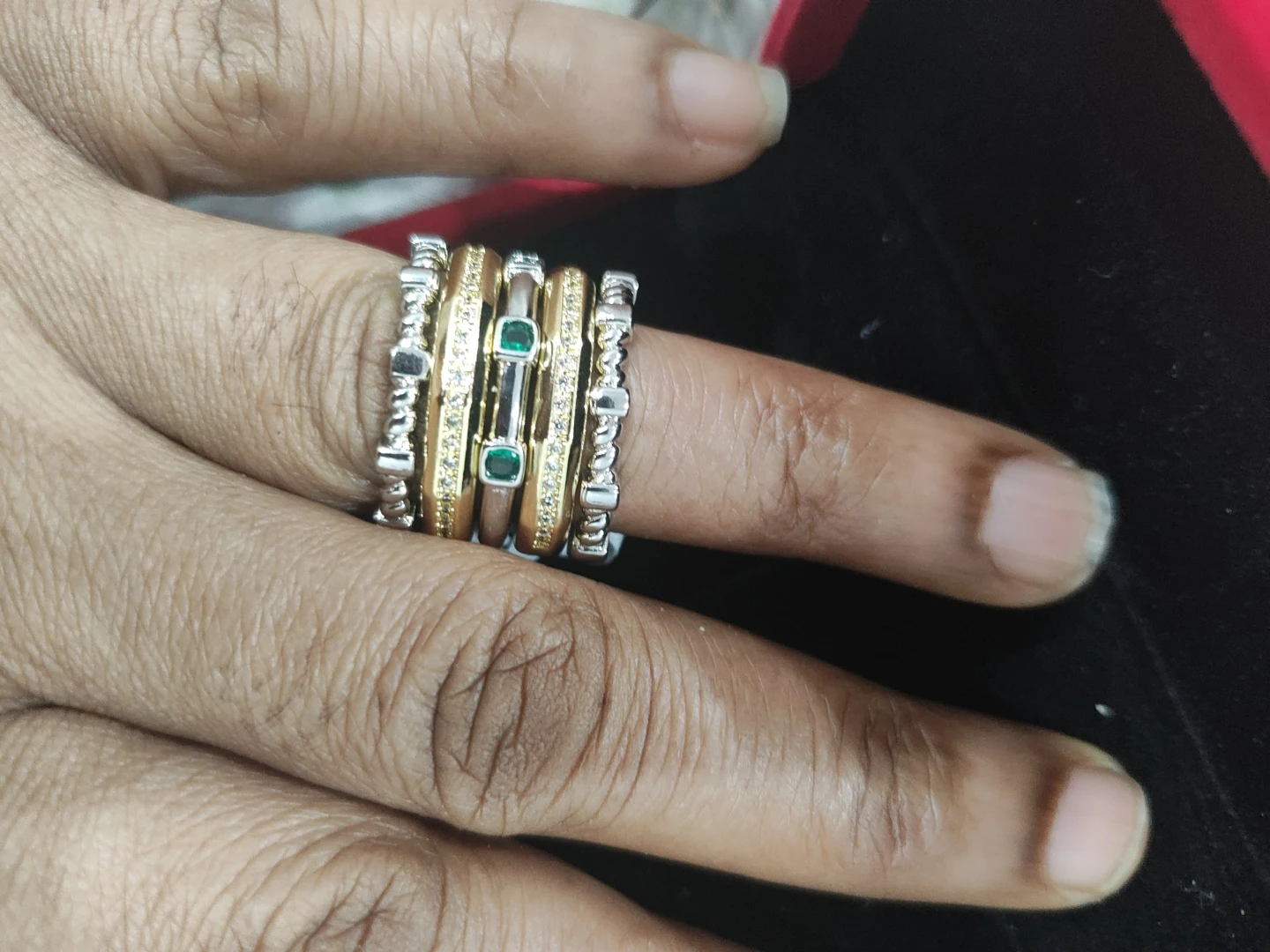 Stackable Rings with Emeralds and Diamonds - photo 3