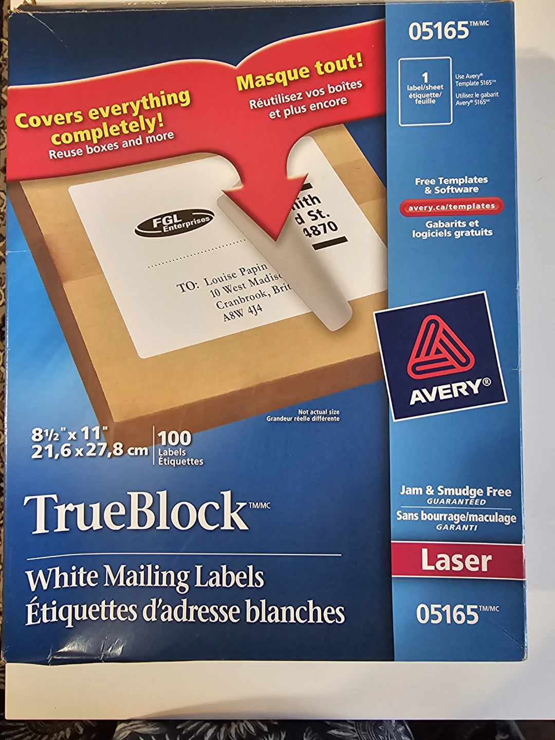 Avery TrueBlock White Mailing Labels 8.5" x 11" (100 Labels)