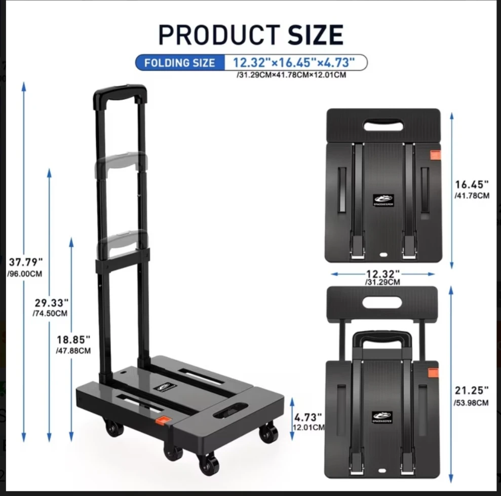 Folding Hand Truck, Foldable Moving Dolly Cart 500lbs  ....