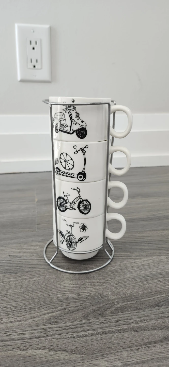 Stacking Ceramic Mugs with Bicycle Designs - photo 2