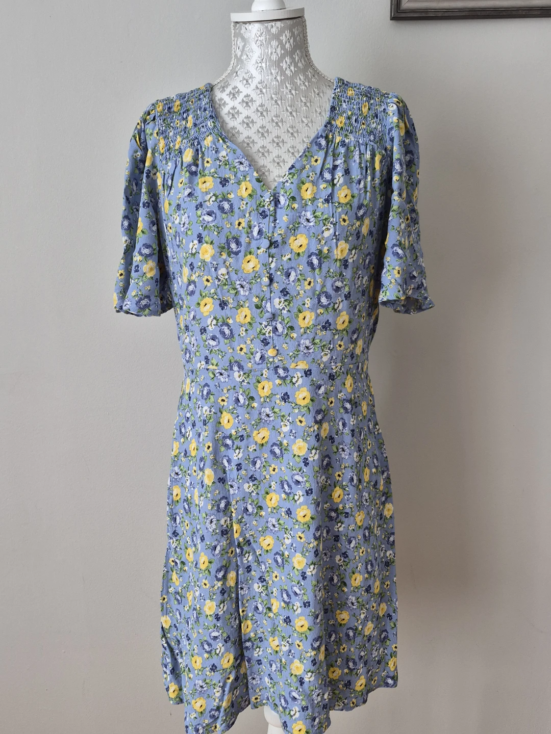 Blue Floral Dress with Yellow and Purple Flowers