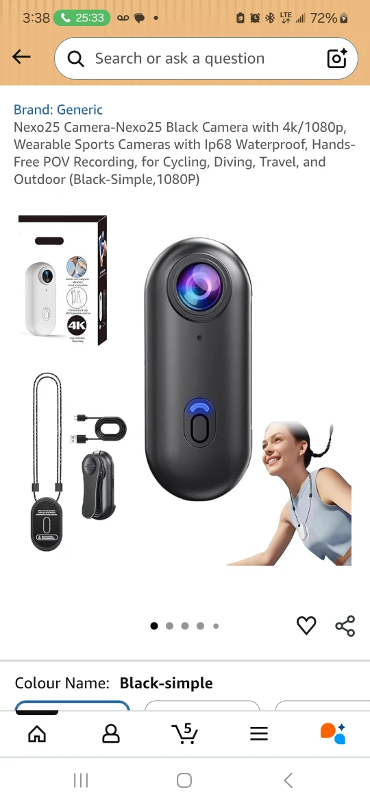 Nexo25 Black Camera with 4K/1080p - Generic
