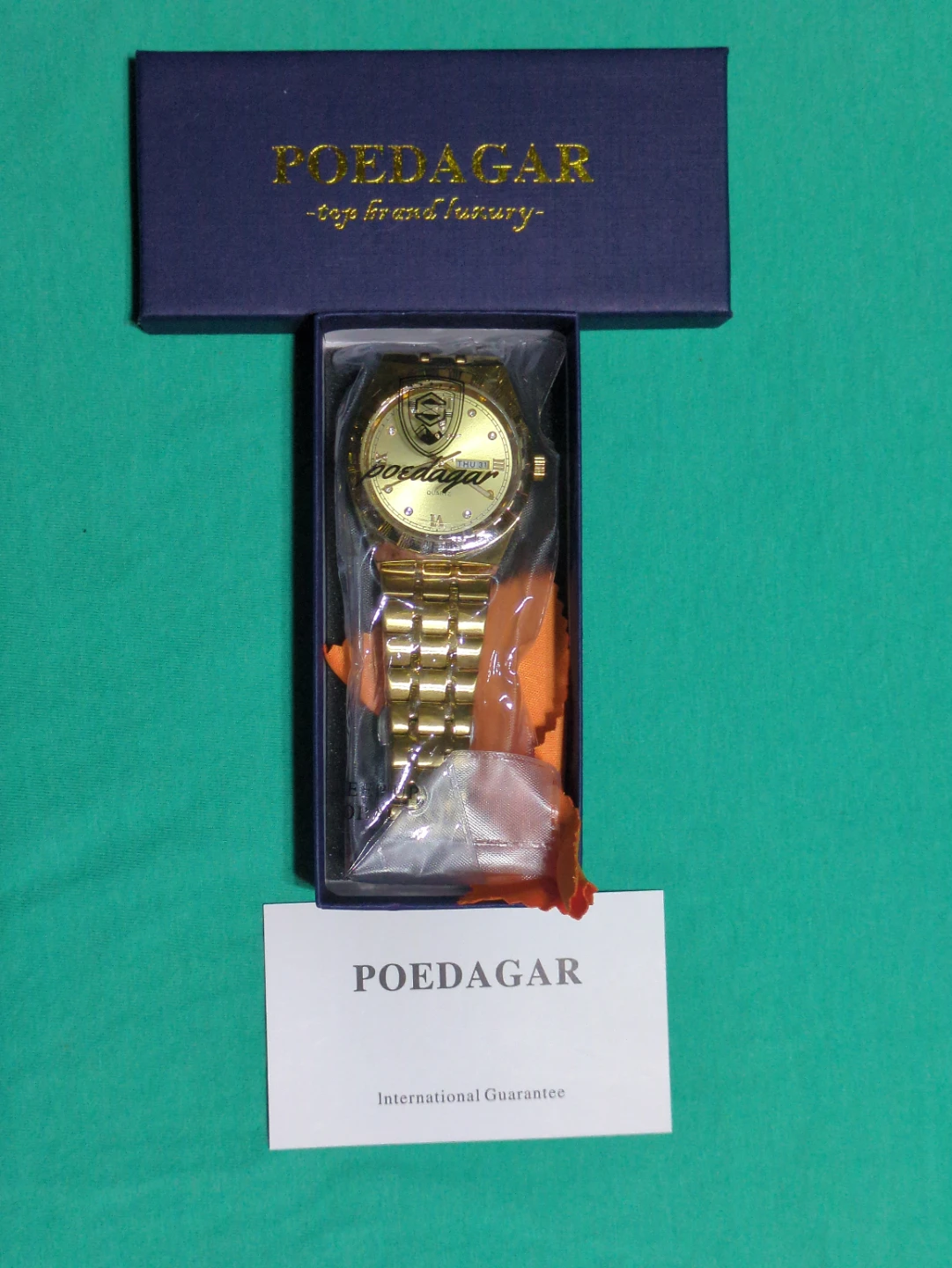 POEDAGAR Gold Tone Luxury Watch