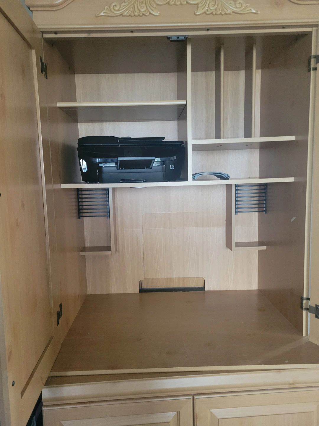 Light Wood Computer Desk Armoire with Storage - photo 2