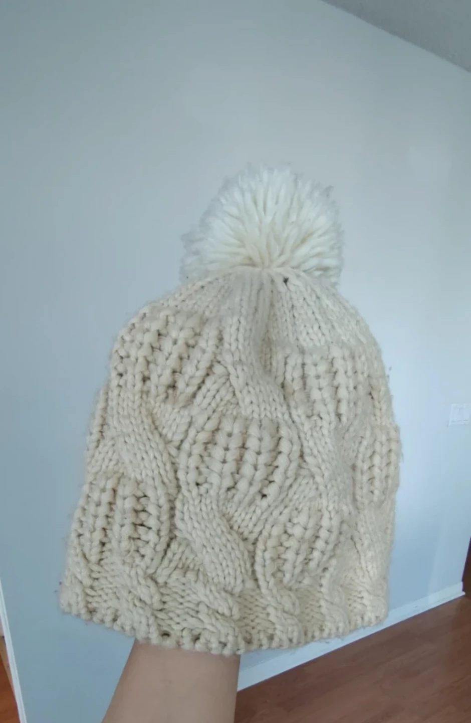 Cream Cable Knit Pom Pom Toque