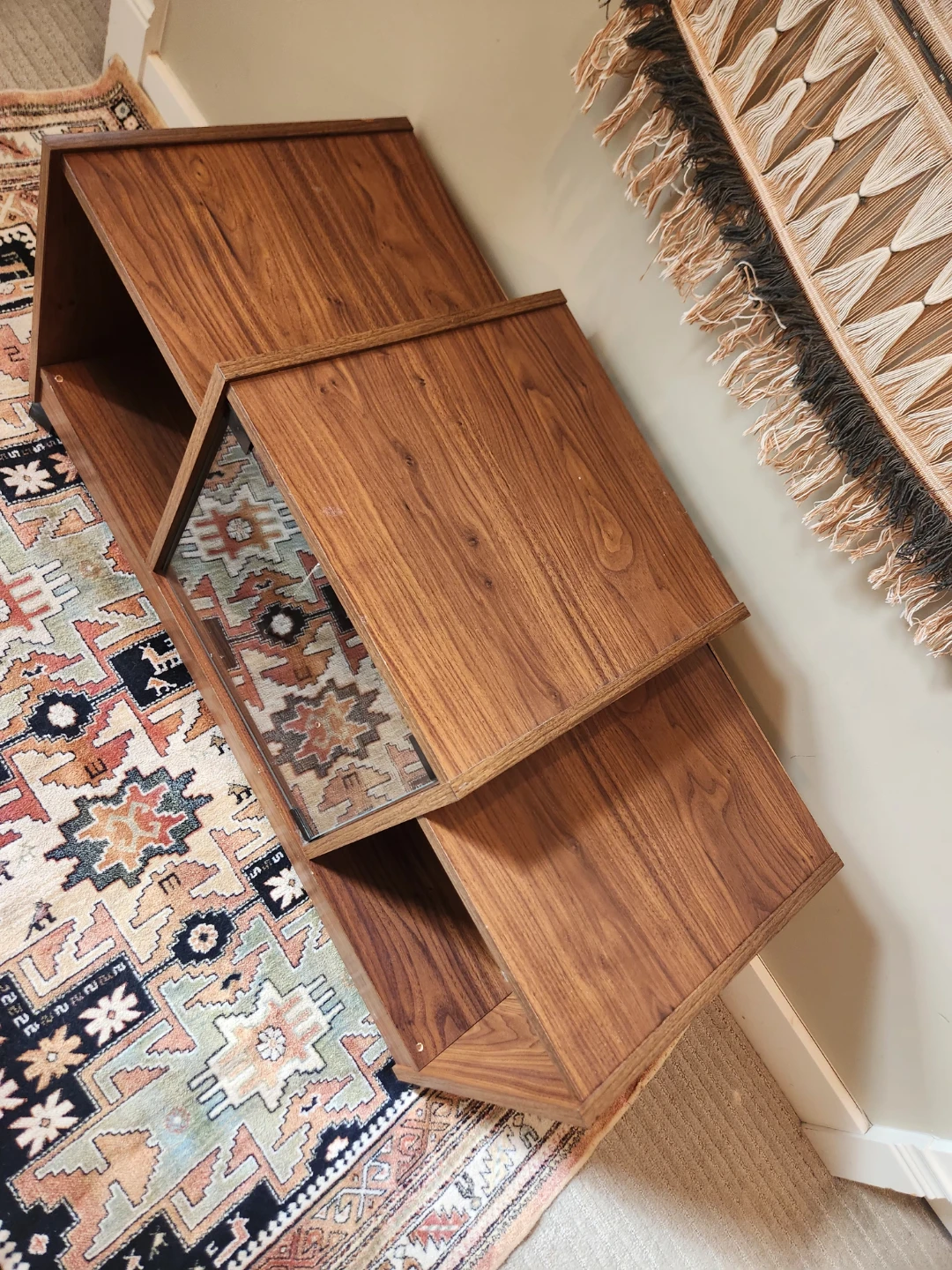 WHEELED Mid-Century Console & album storage with Glass Door - photo 2