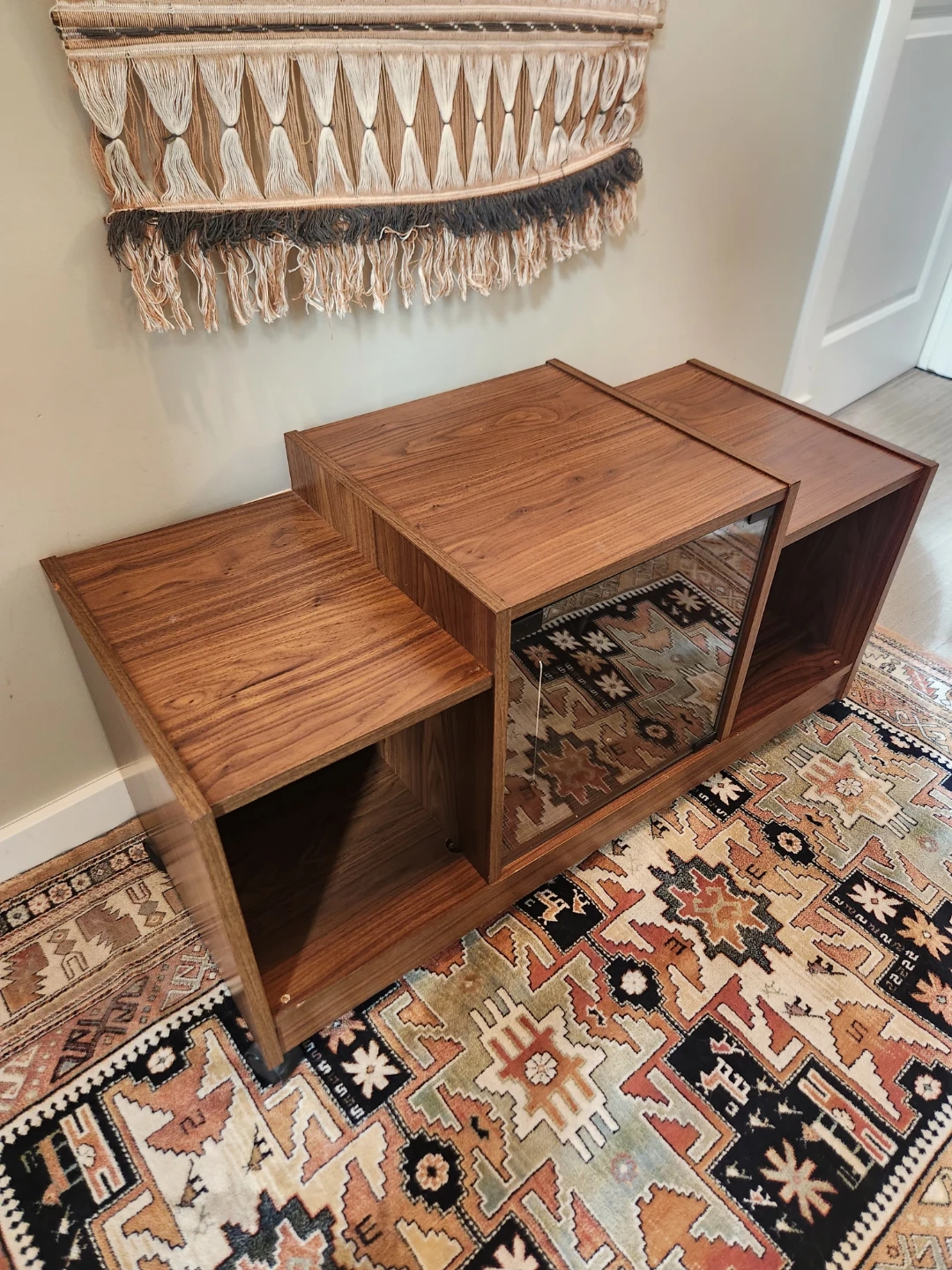 WHEELED Mid-Century Console & album storage with Glass Door - photo 4