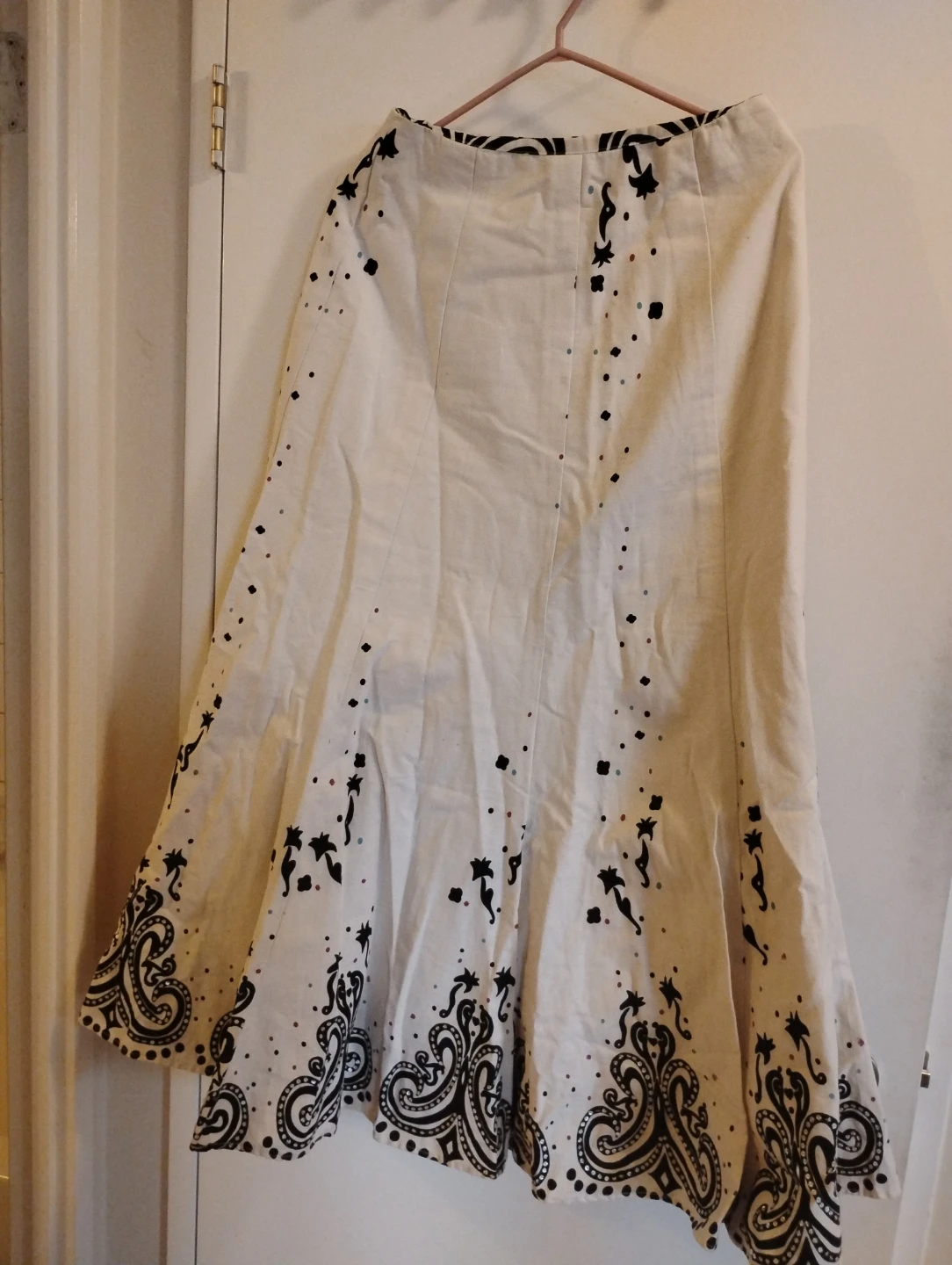 White Cotton Super flare Maxi Skirt with Prints