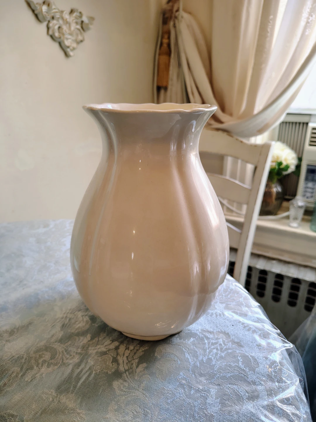 Cream Ceramic Shabby Chic Fluted Vase