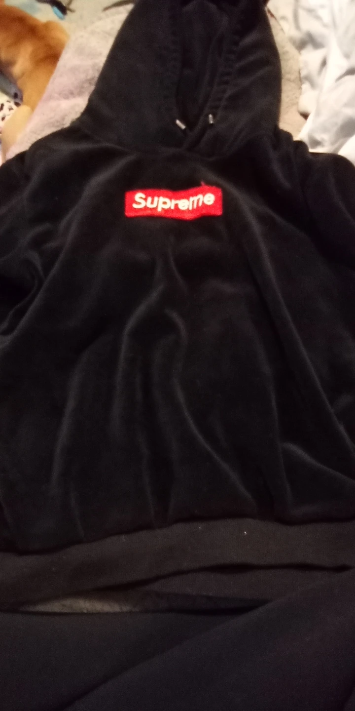 Black Velour Supreme Box Logo Hoodie
