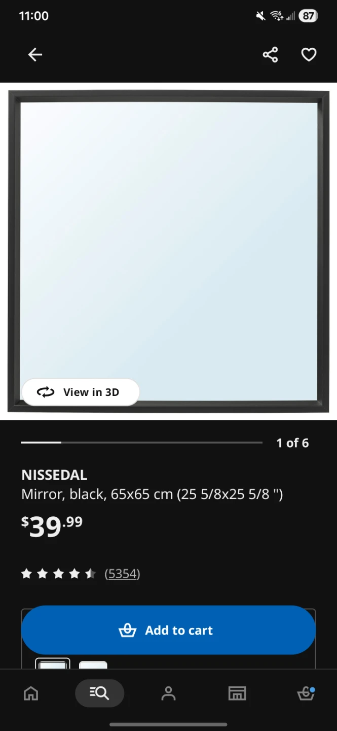 IKEA NISSEDAL Mirror - Black, 65x65 cm - photo 2