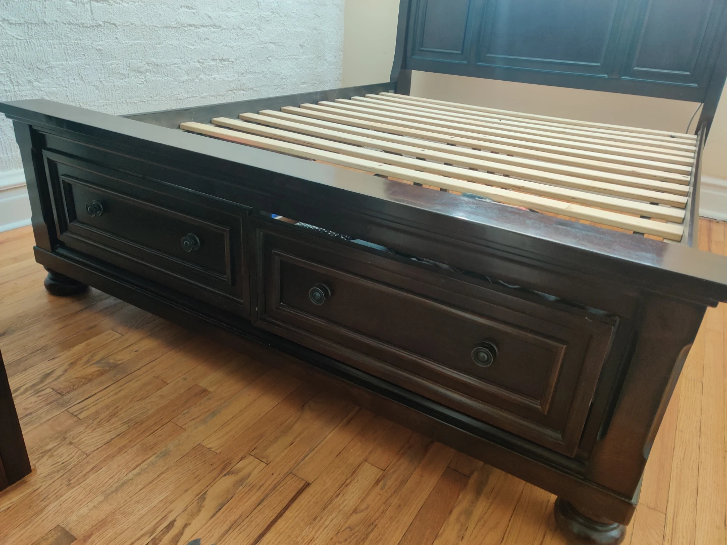 Dark Brown Sleigh Bed Frame with Storage Drawers - photo 4