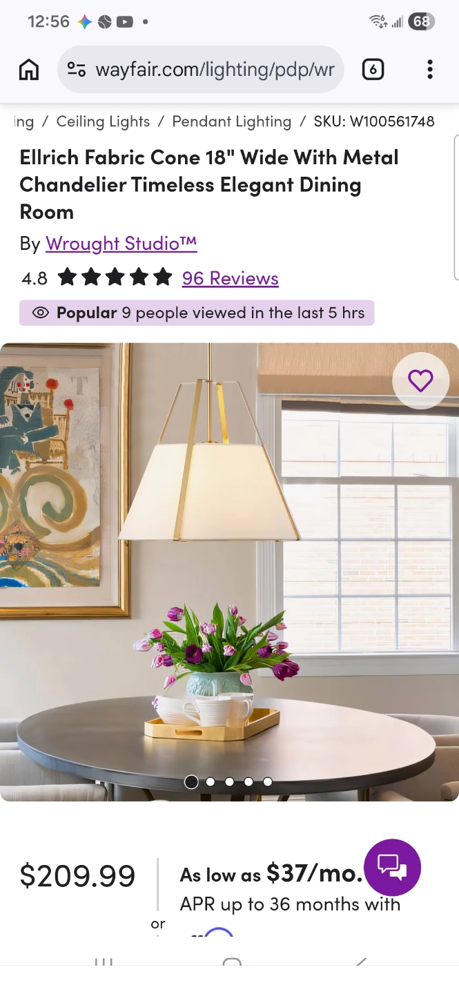 Wrought Studio Ellrich Fabric Cone 18" Wide Pendant Light