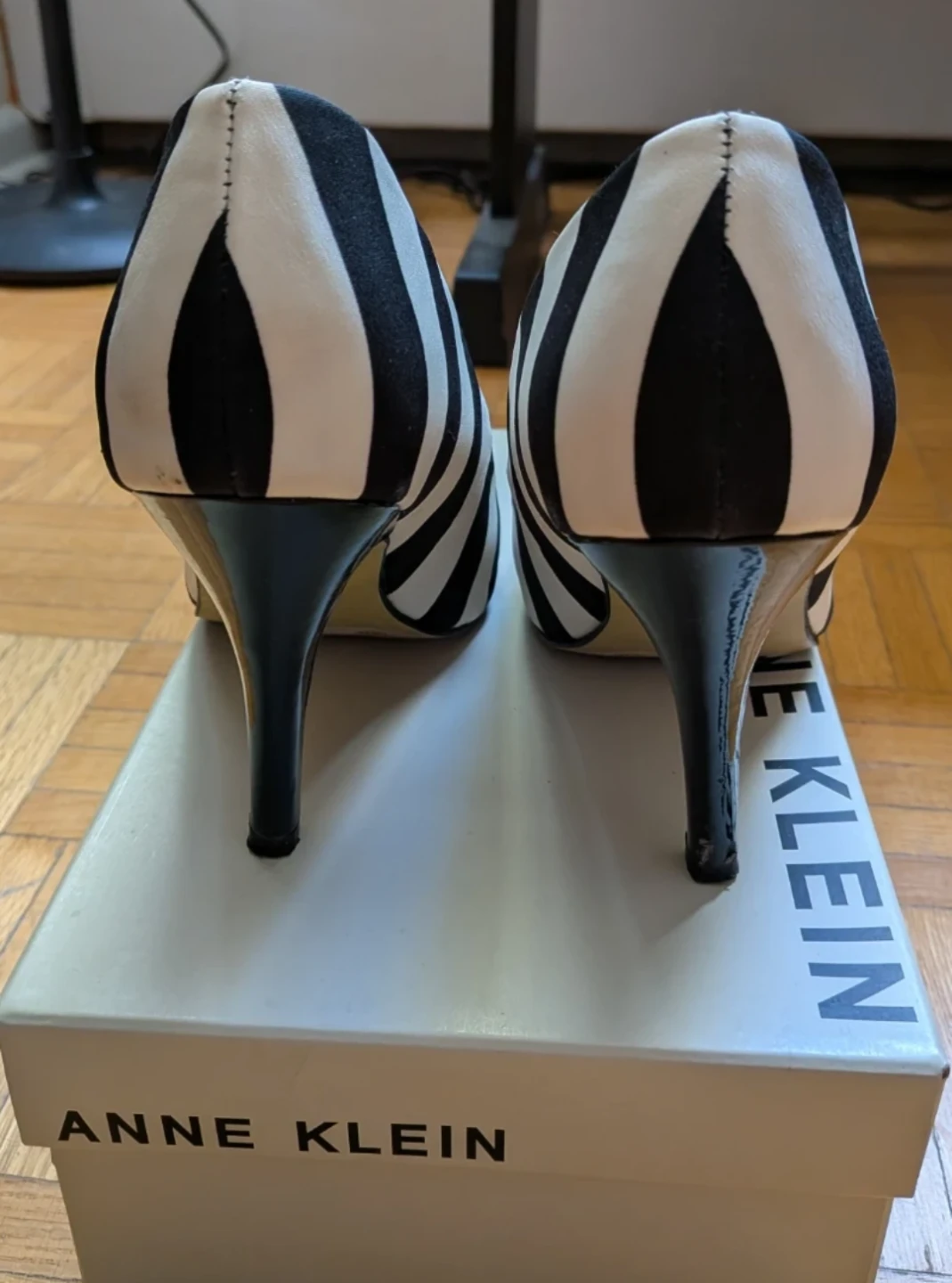 Black and White Striped Peep-Toe Heels - photo 3