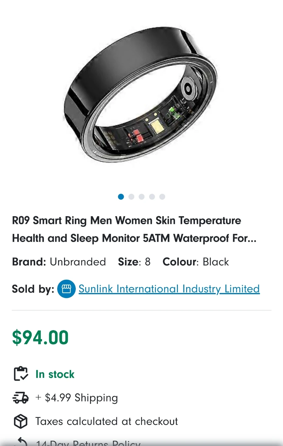 Smart Ring - Black, Size 8 - photo 3