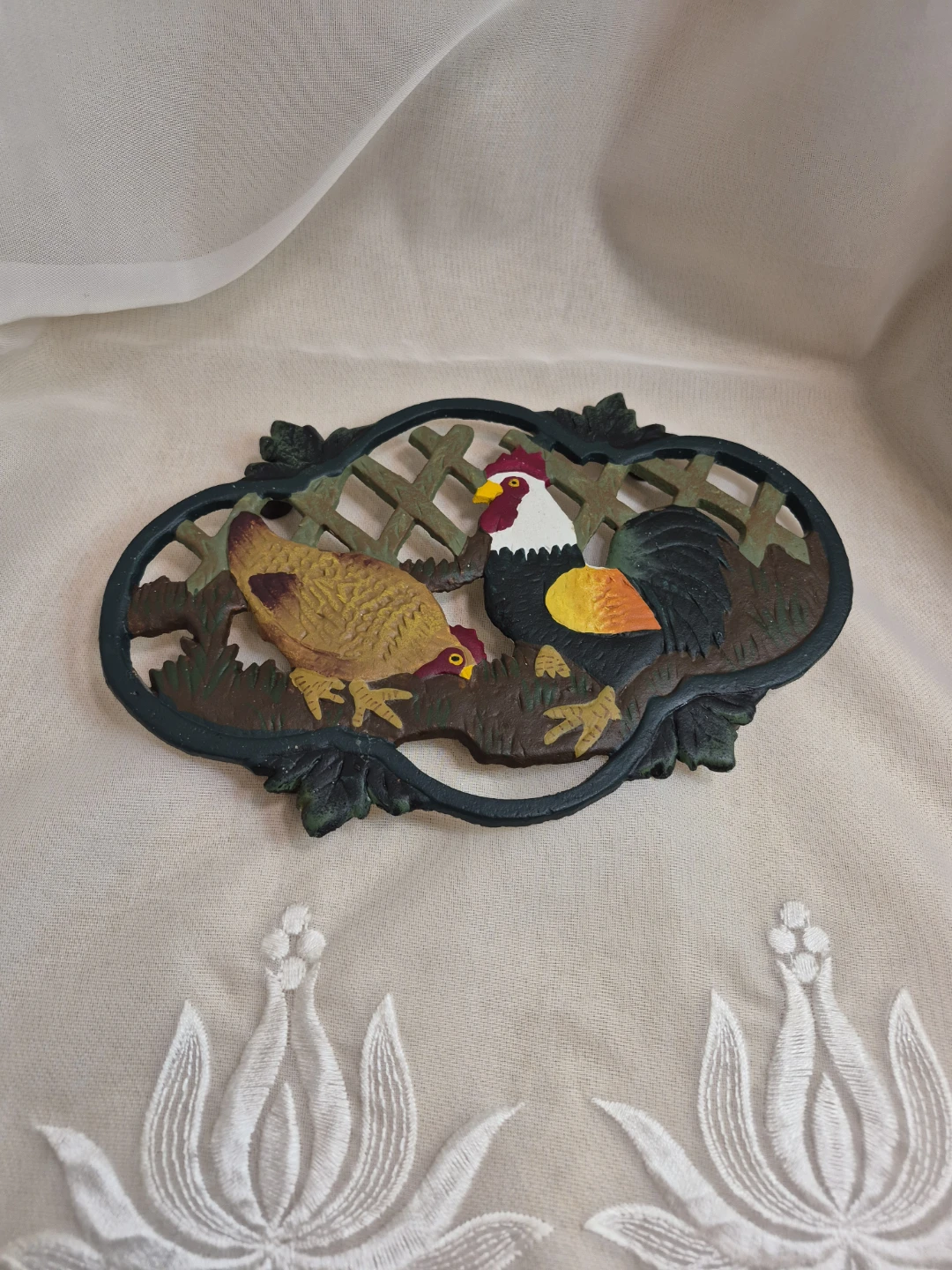 9" x 6" Cast Iron Trivet Decor with Rooster Chichen Hen - photo 4