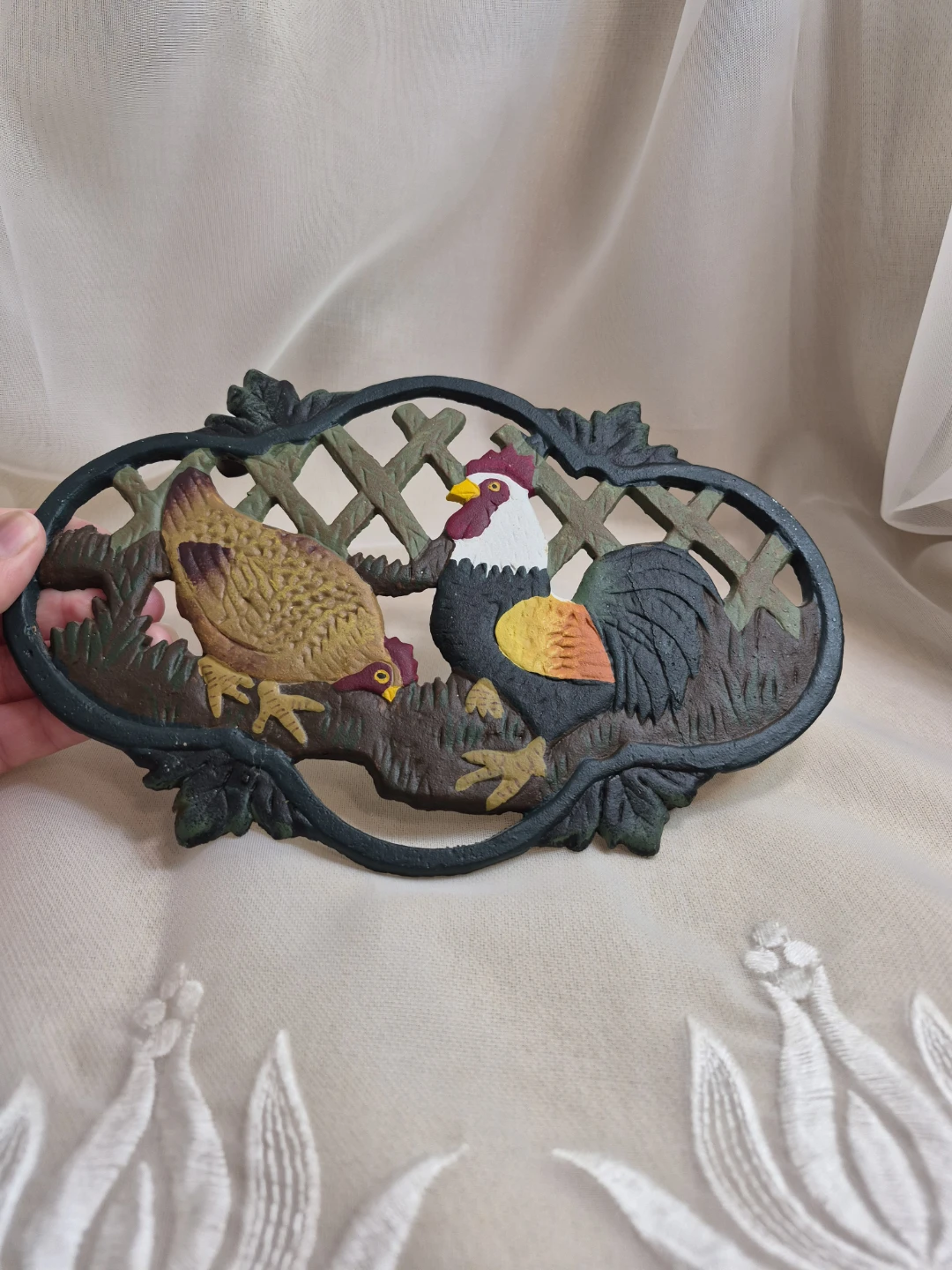 9" x 6" Cast Iron Trivet Decor with Rooster Chichen Hen - photo 5