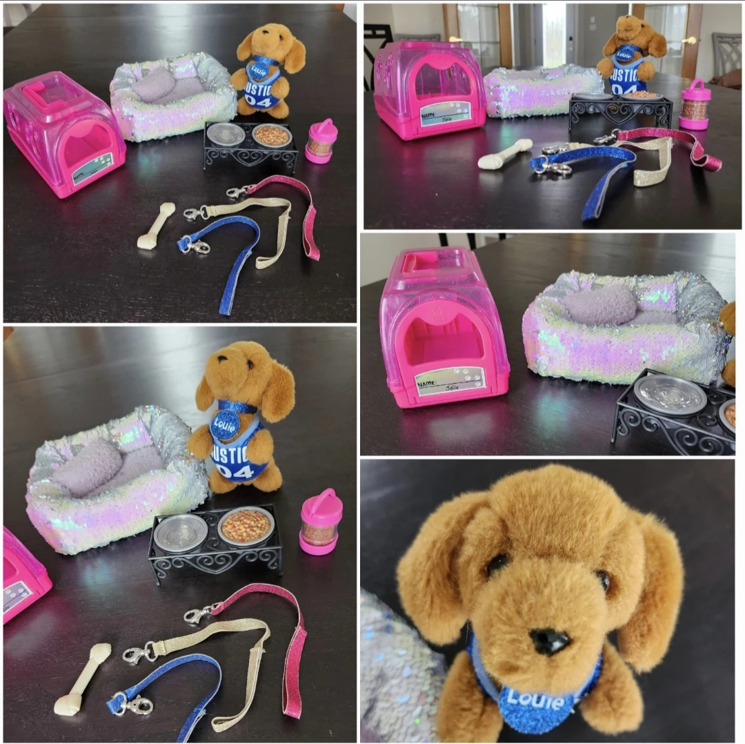 18 inch doll pet dog set with crate, bed, leashes, food
