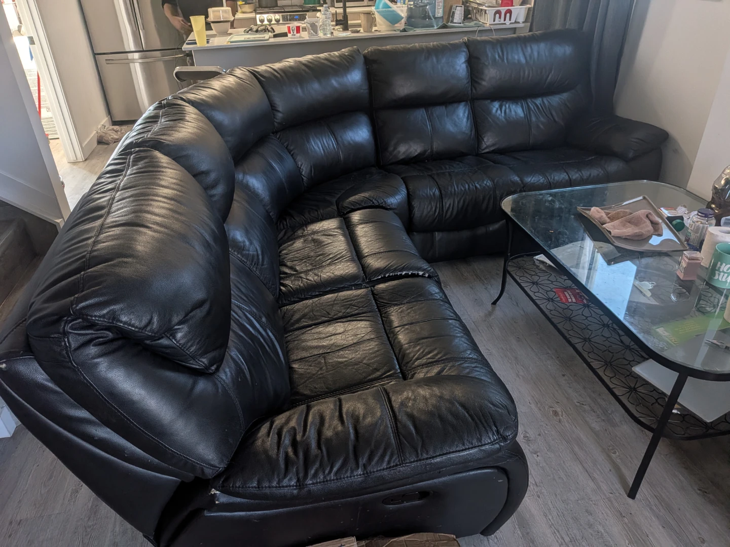 Black Leather Sectional Couch - photo 2