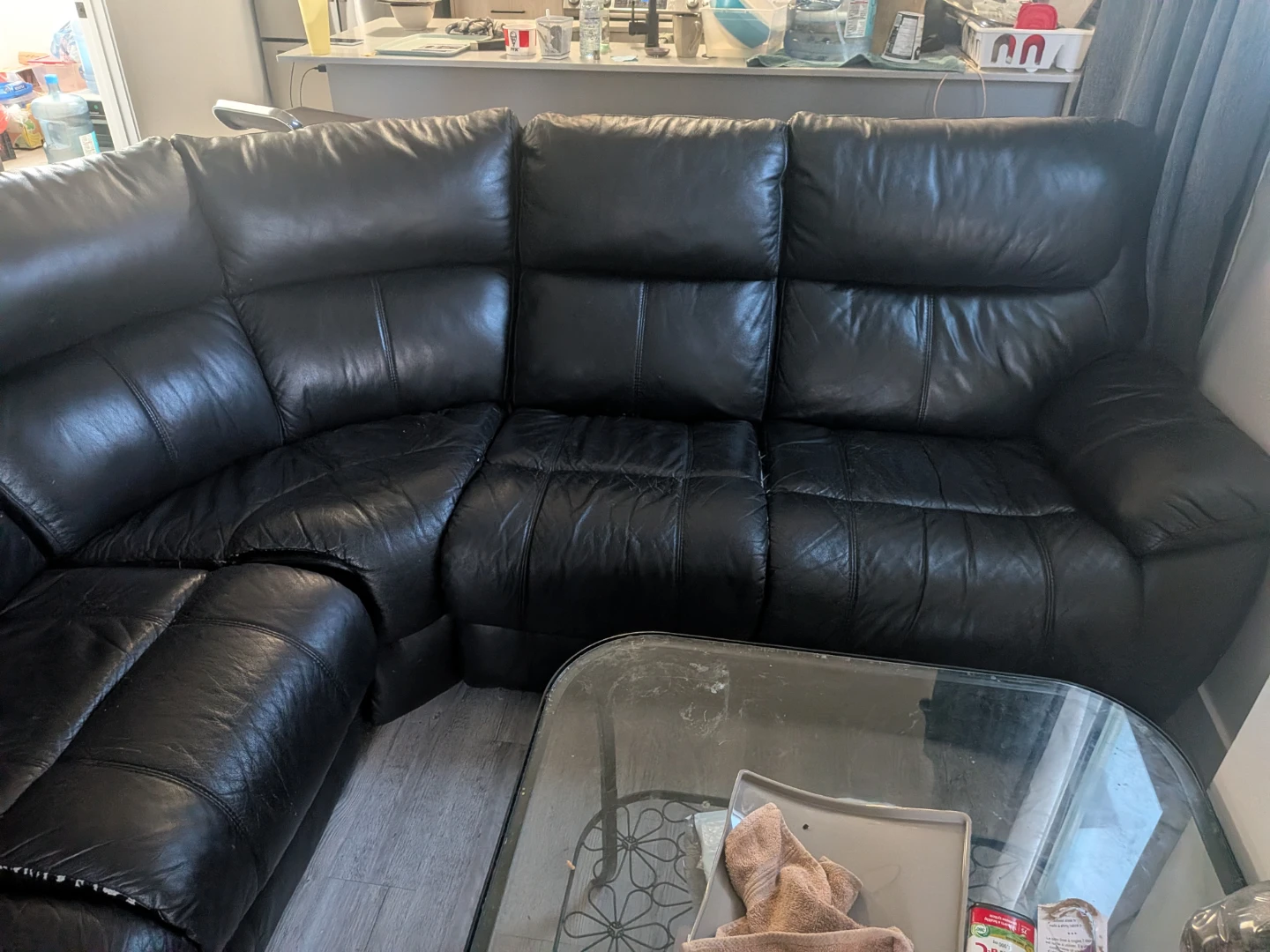 Black Leather Sectional Couch - photo 3