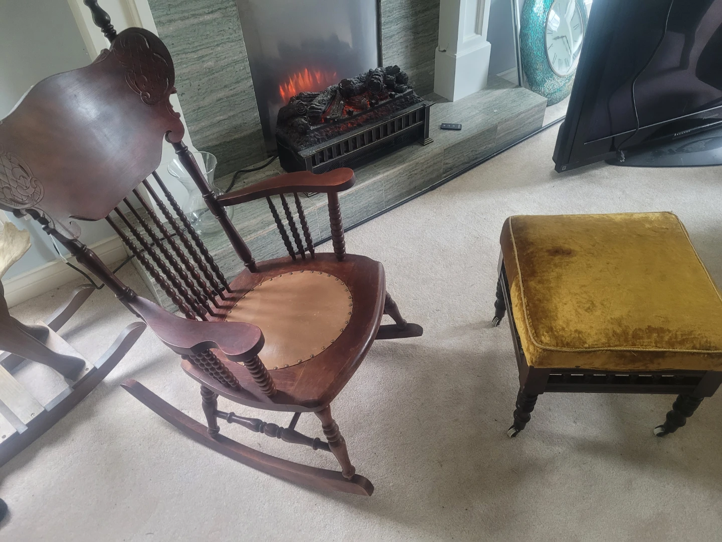75 year old rocking chair and bench and rocking horse