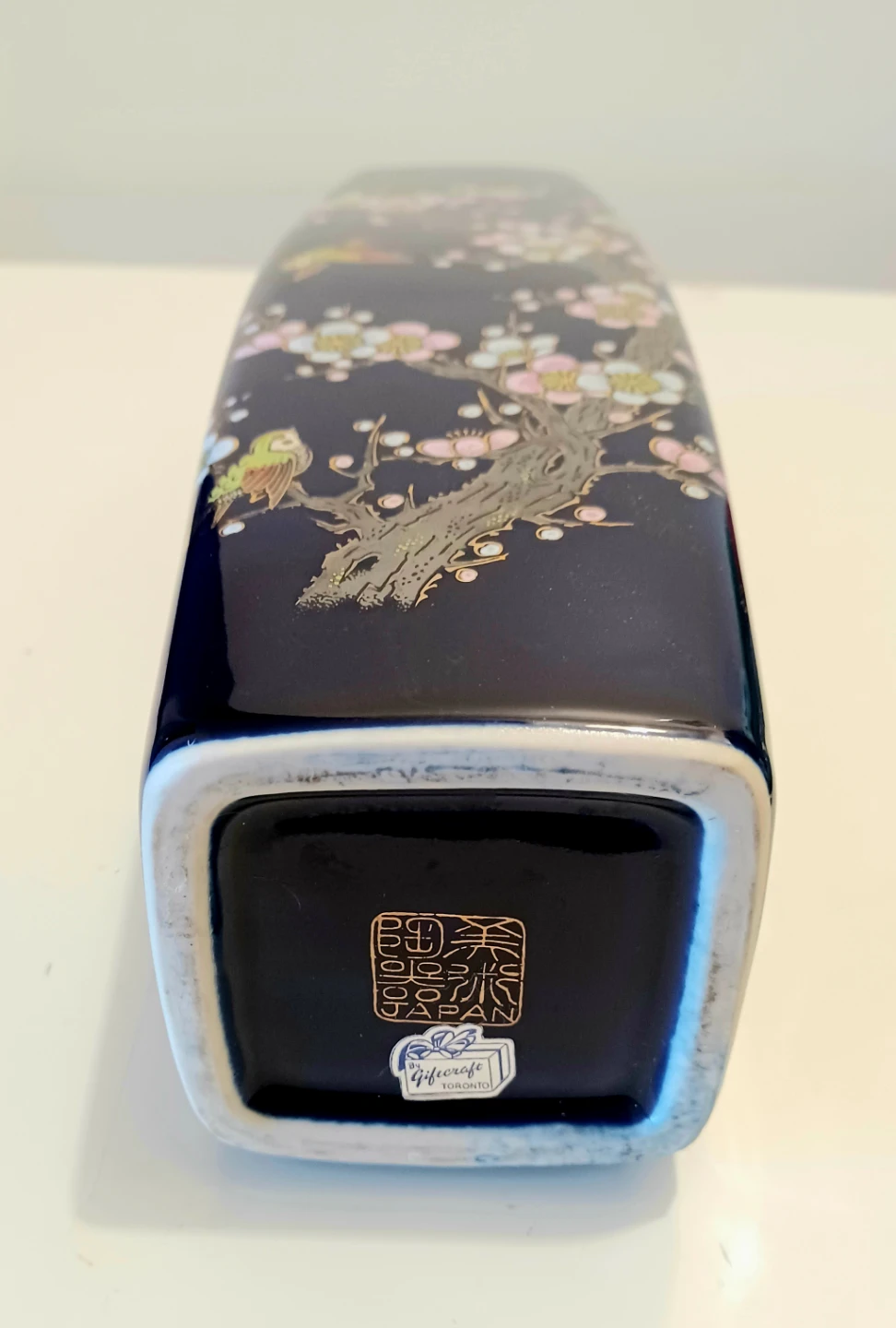 Vtg Handpainted Chinoiserie Cherry Blossoms & Sparrows Vase - photo 5