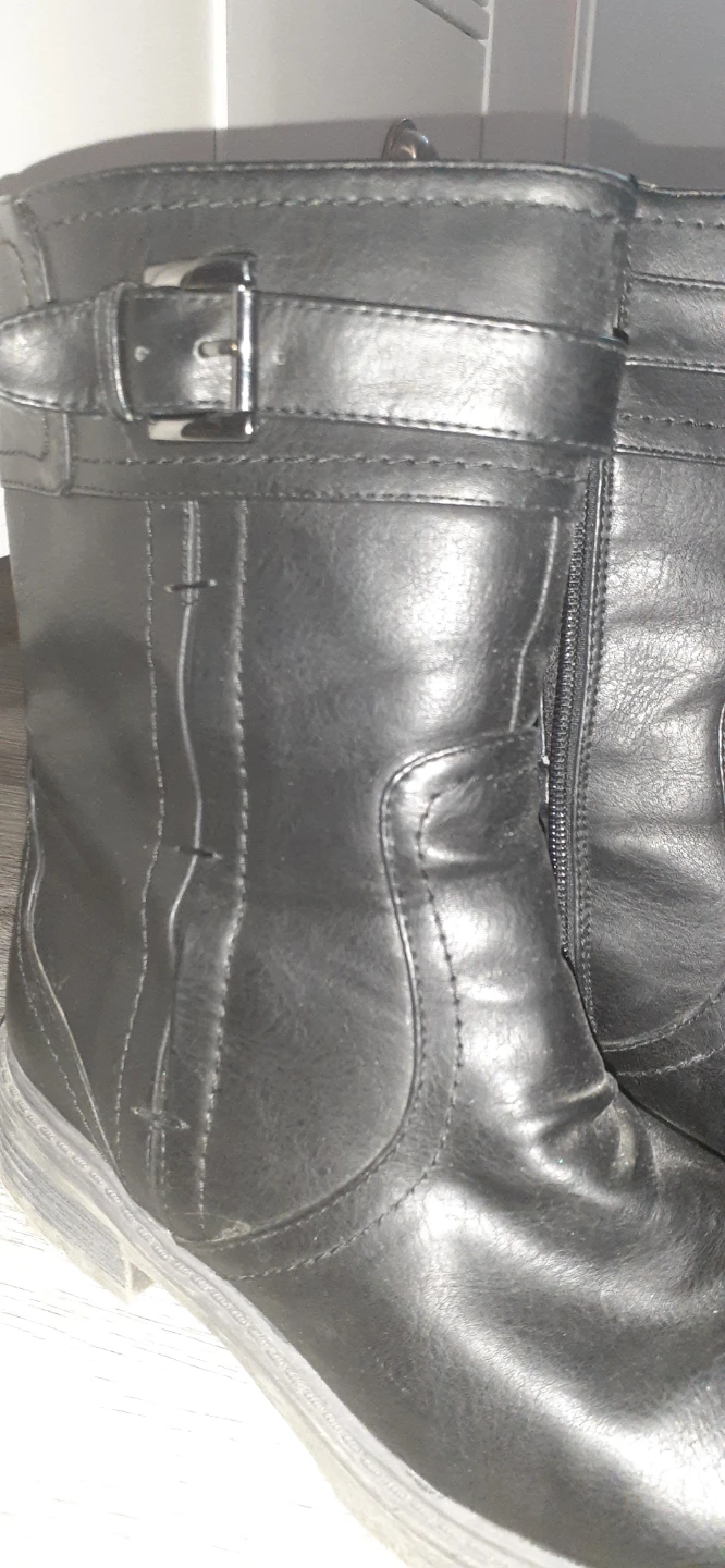 Black Faux Leather Boots with Buckle Detail