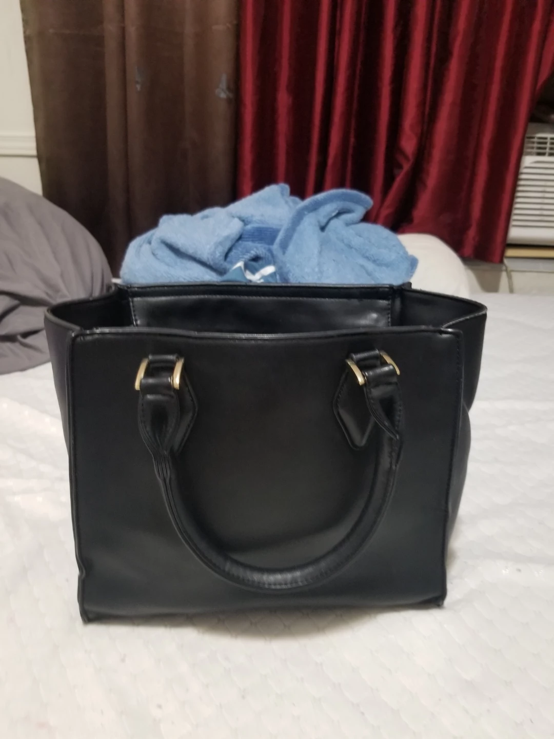 Black Faux Leather Tote Handbag