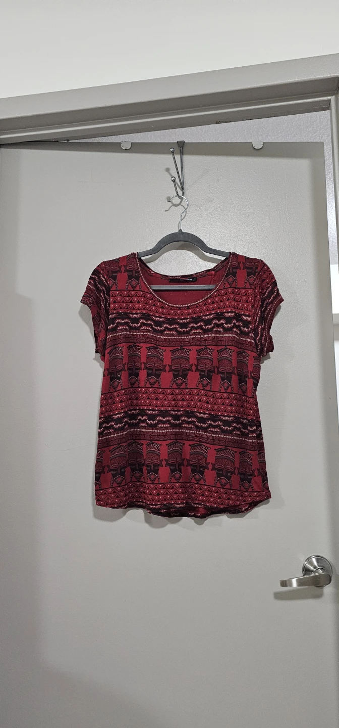 Tally Weijl Women's Red Tribal Mask Print T-Shirt