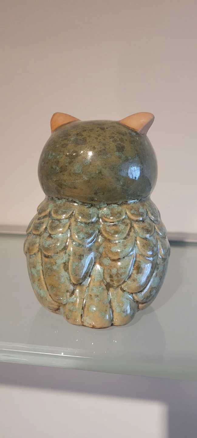 New Vintage Clay Pottery Owl Figurine Green Glazed - photo 2