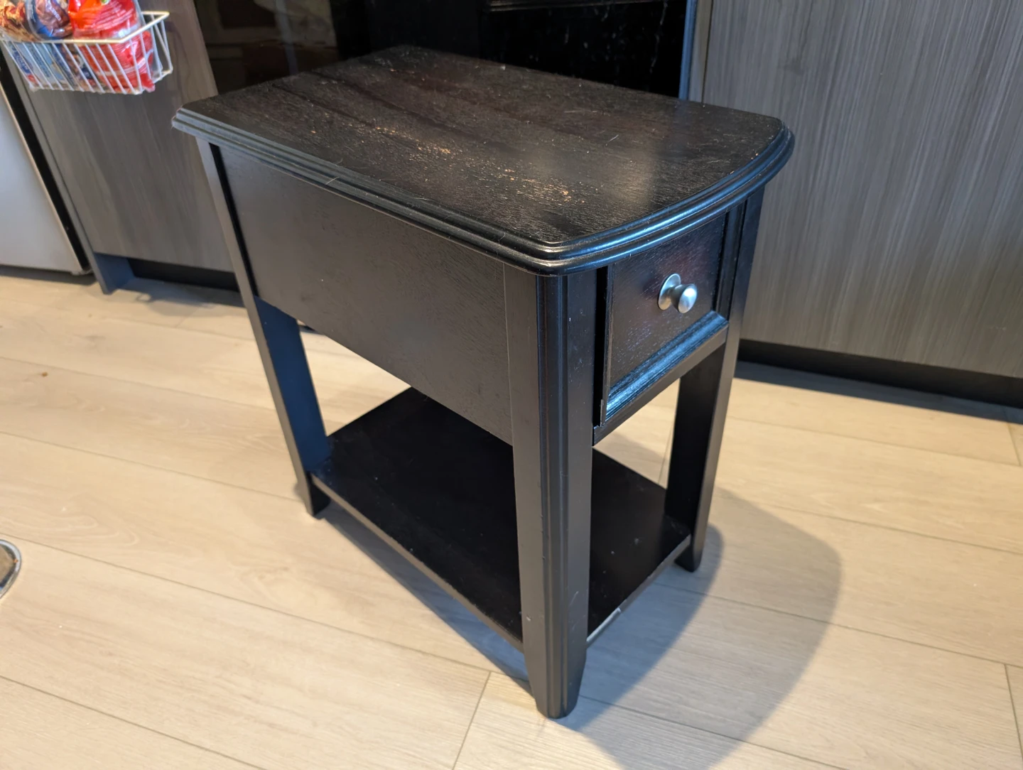 Black End Table with Drawer and Shelf