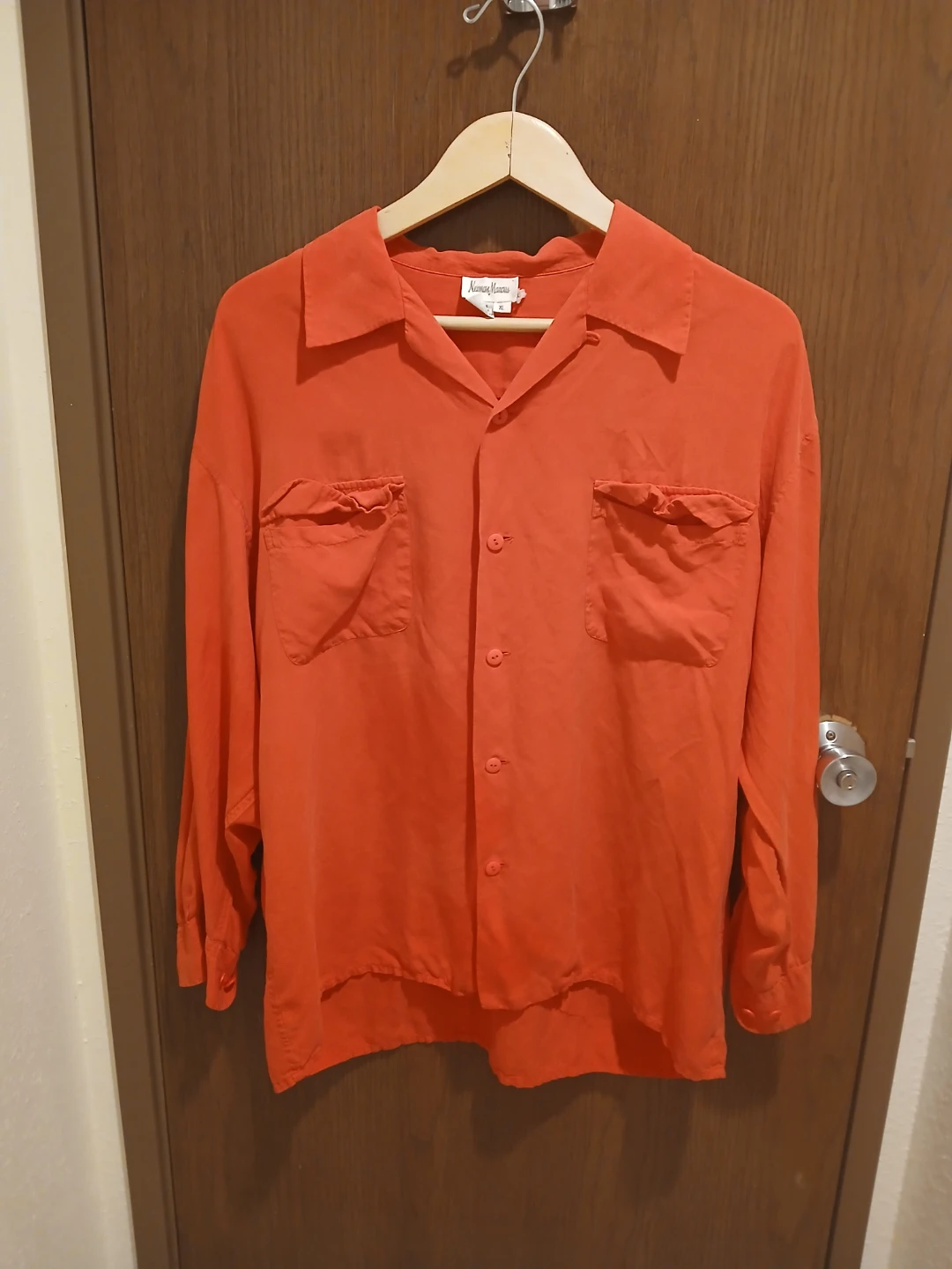 Neiman Marcus Orange Silk Long Sleeve Shirt - XL - photo 2