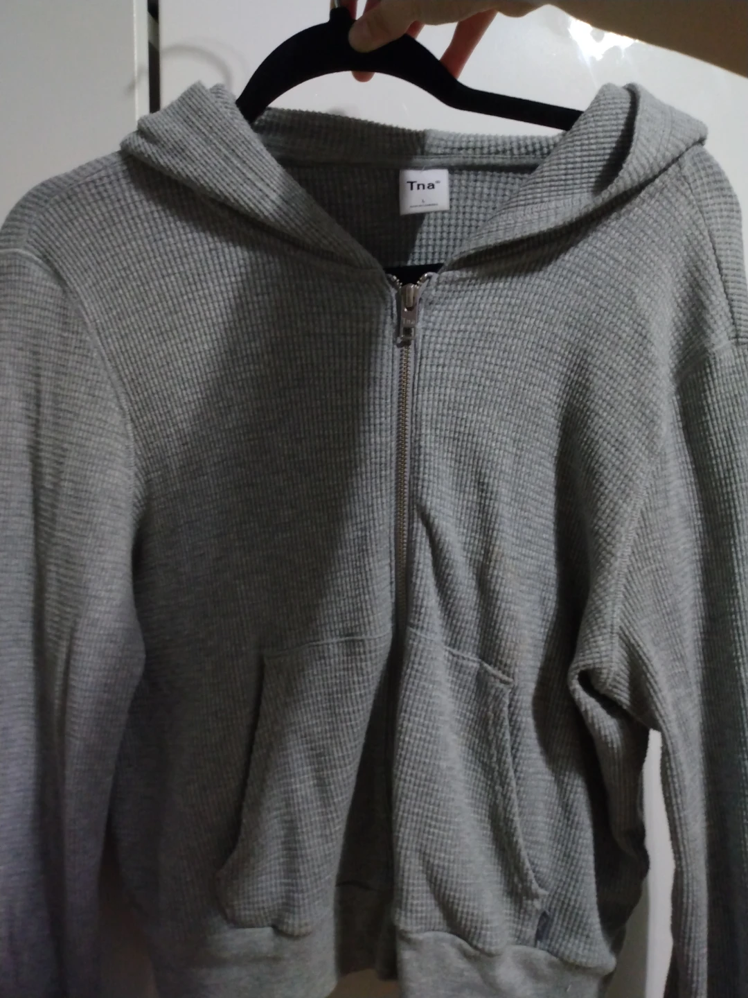 Tna/aritzia Grey Waffle Knit Zip-Up