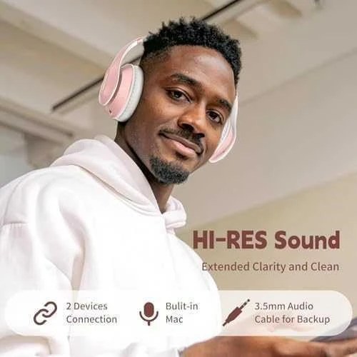 Rose Gold WH-207A Wireless Headphones with 65 Hours Playtime