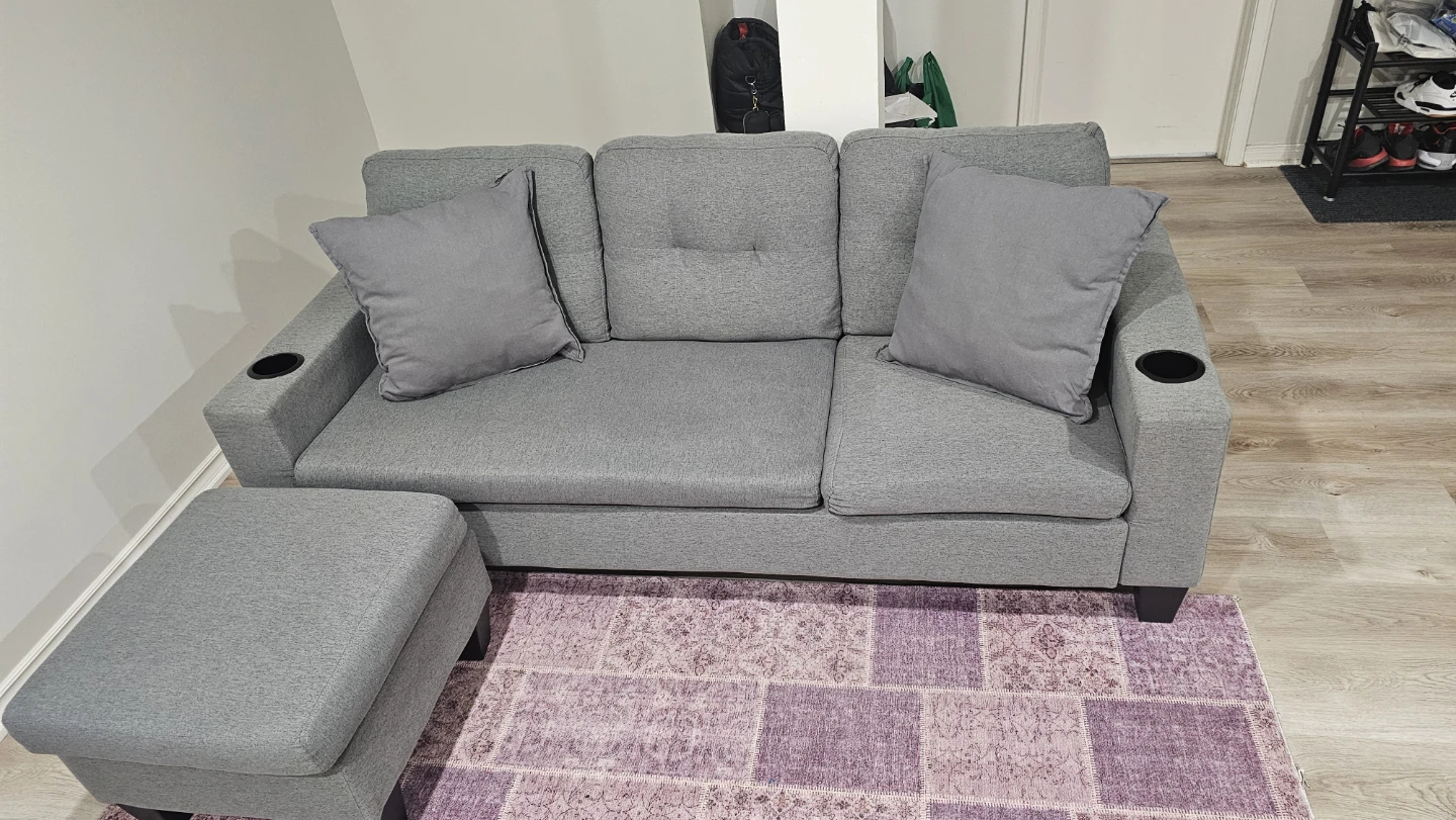 3 seater gray couch w/ separate footrest/table - photo 2